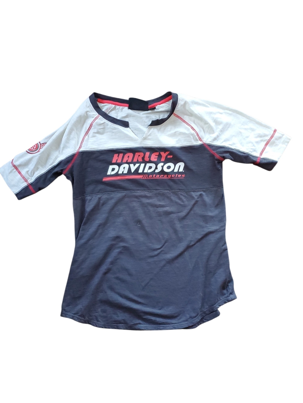 Harley Davidson v neck shirt grey black red white size Small